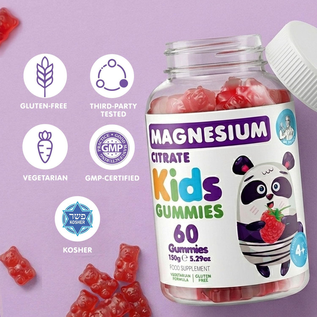 Dr. Moritz Sugar-Free Calm Magnesium Gummies, Raspberry, 2 Pack (60 Count) - view 5