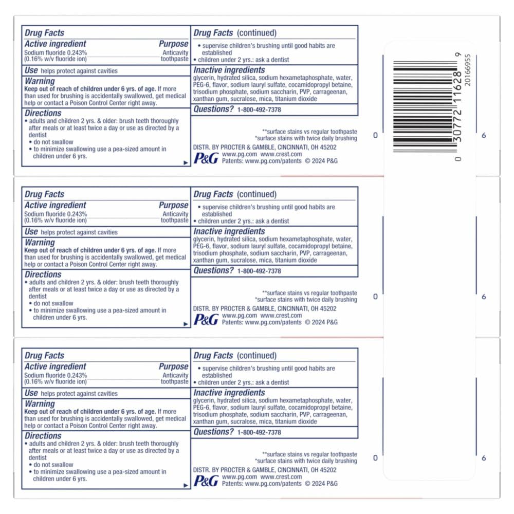Crest 3D White Brilliance Toothpaste — rear packaging and label details