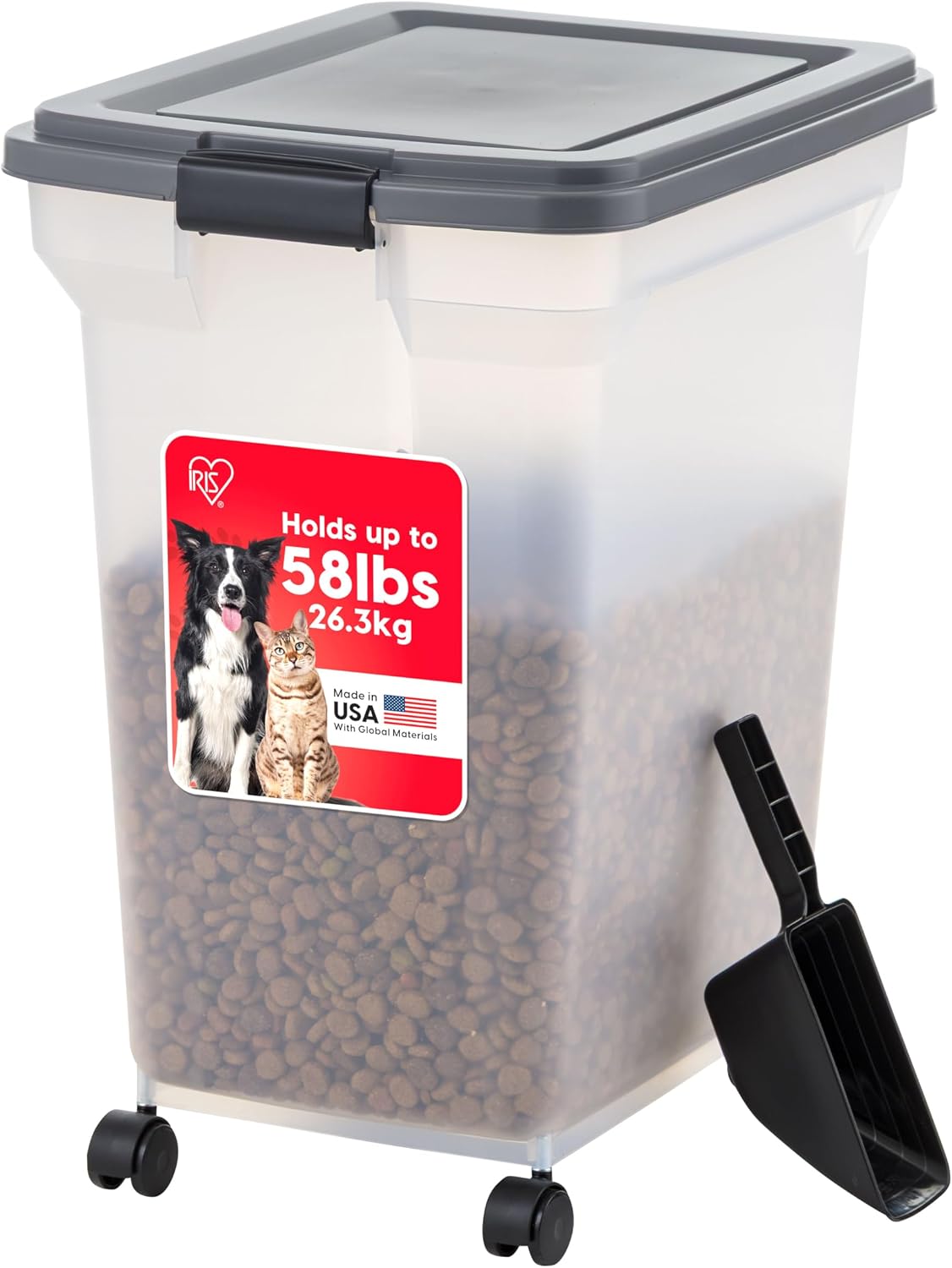 IRIS USA Airtight Pet Food Storage Container, 26.3 kg (58 lb) Capacity, Dark Grey — product view