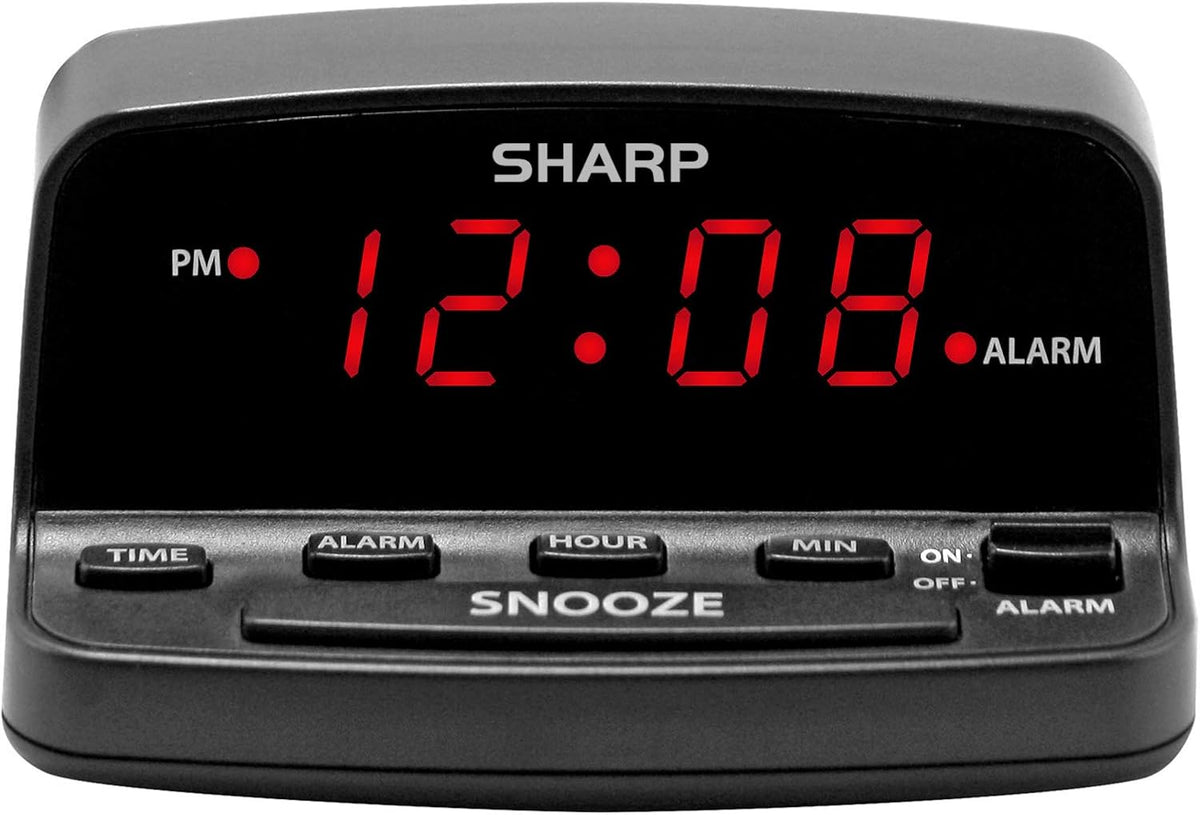 Sharp Digital Alarm Clock with Large Snooze, Red LED — product view