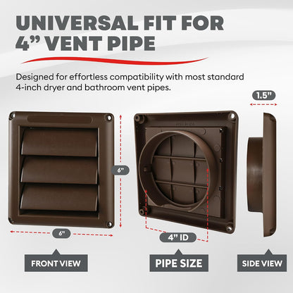 Deflecto 4-Inch Outdoor Dryer Vent Cover with Louvered Damper, Brown - view 2