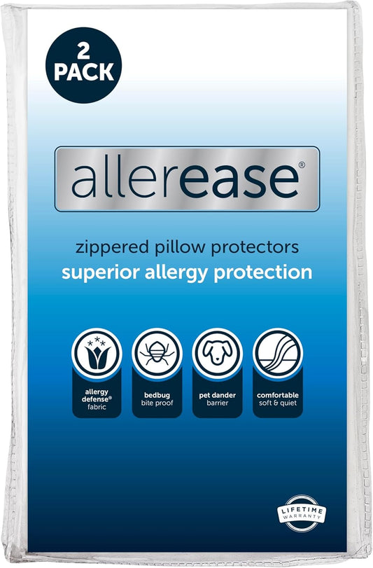 AllerEase Allergy Pillow Protectors, Standard/Queen, Pack of 2