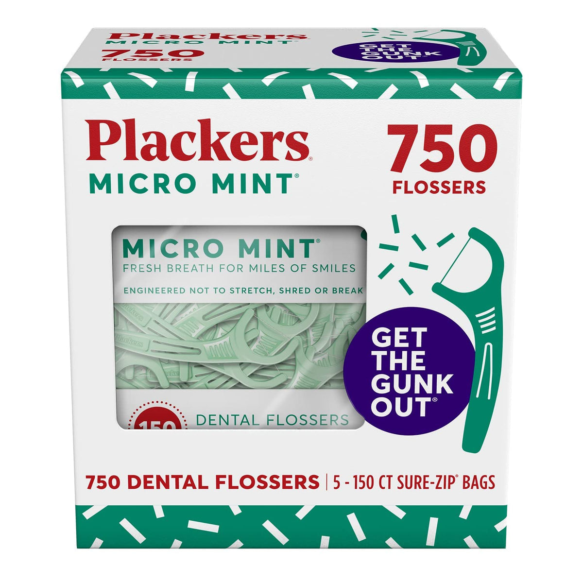 Plackers Micro Mint Floss Picks, 150 Count, Pack of 5 — product view