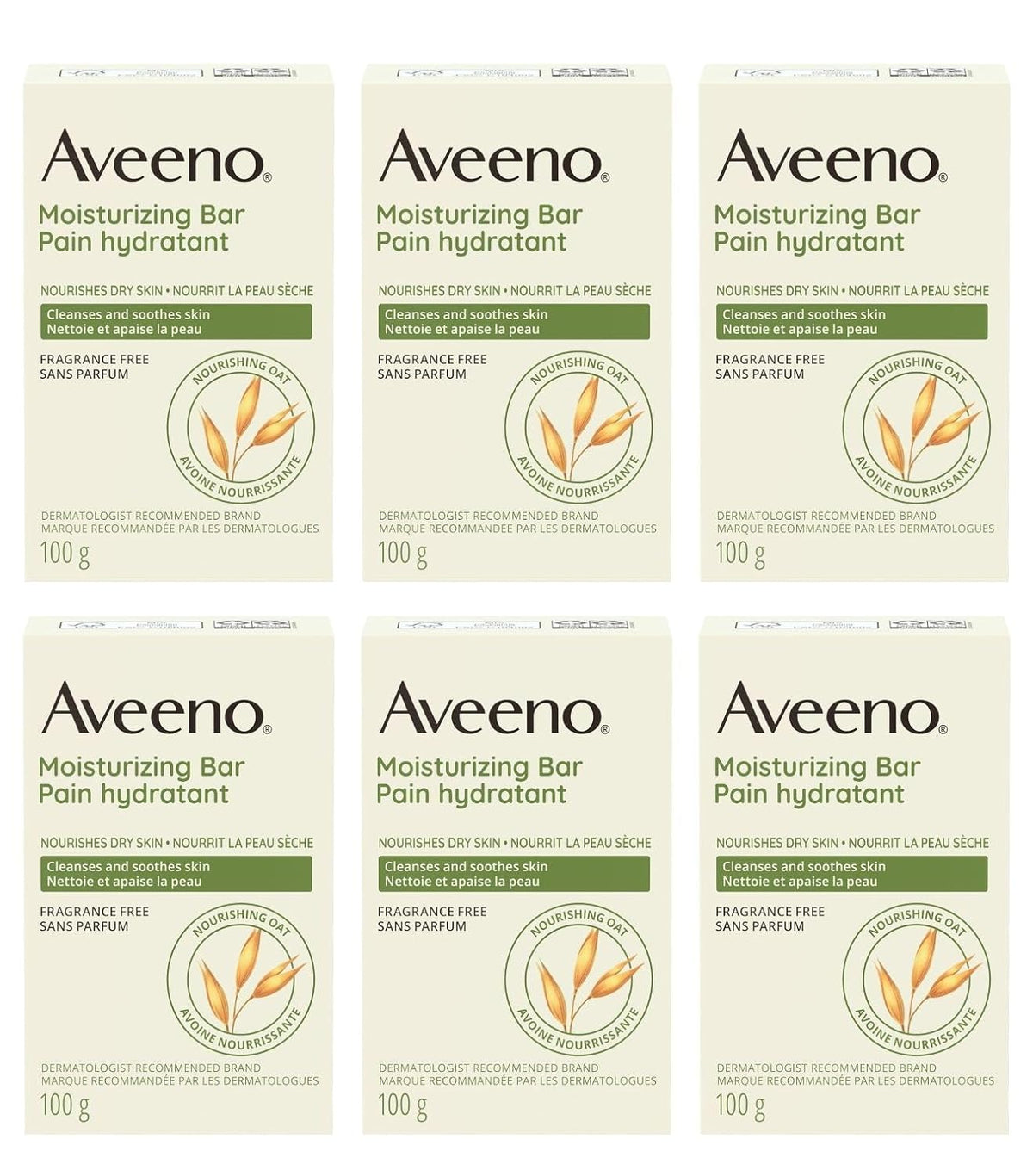 Aveeno Gentle Moisturizing Bar with Oat, Fragrance-Free, 3.5 oz, Pack of 6