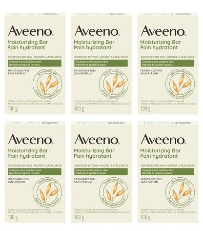 Aveeno Gentle Moisturizing Bar with Oat, Fragrance-Free, 3.5 oz, Pack of 6