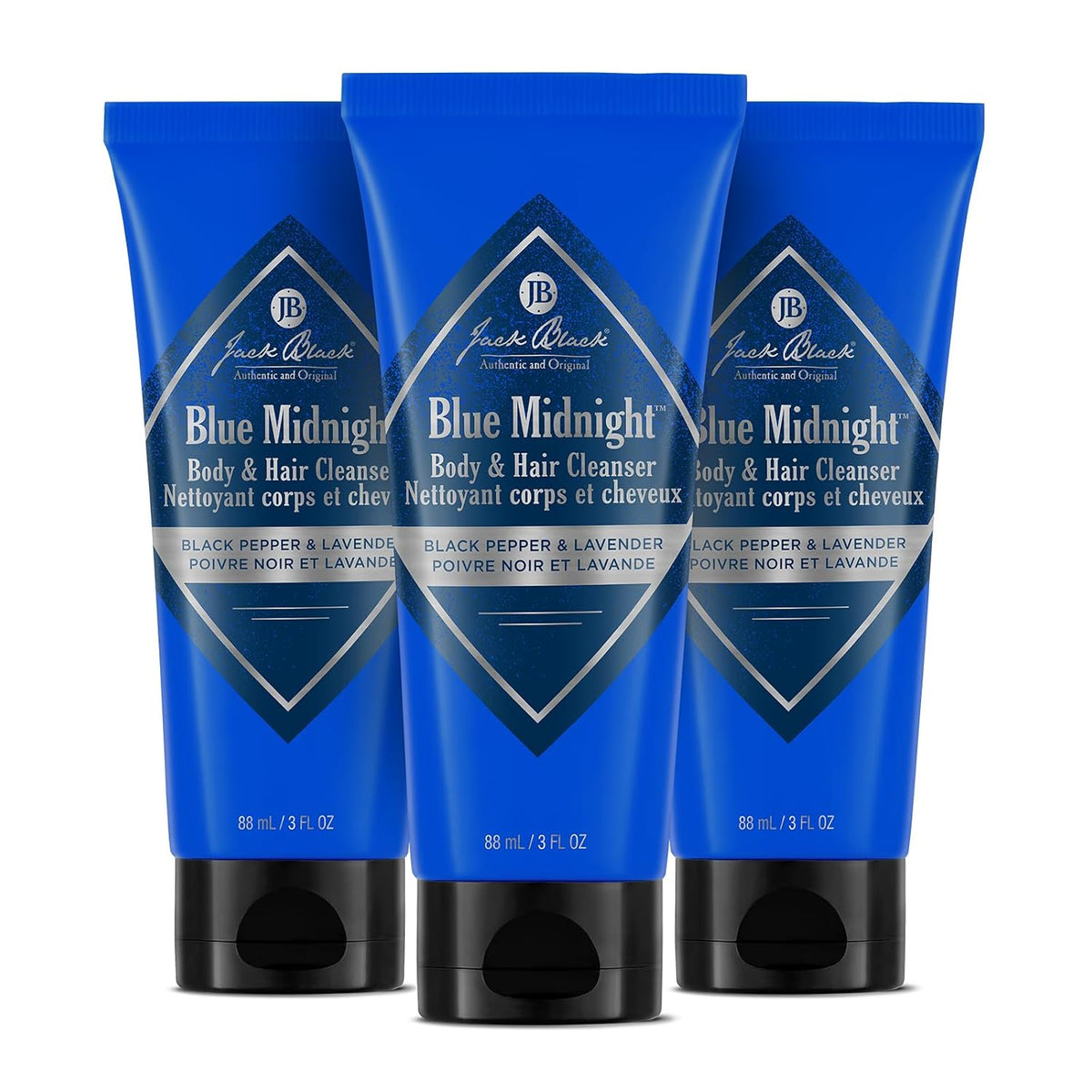 Jack Black Blue Midnight 2-in-1 Body Wash & Shampoo, 3 x 90 ml — product view