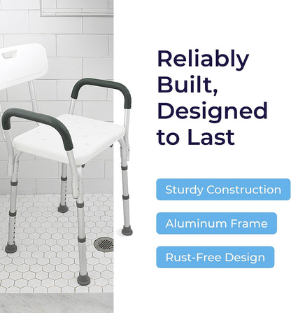 Drive Medical Premium Shower Chair with Back and Padded Arms, White - view 5