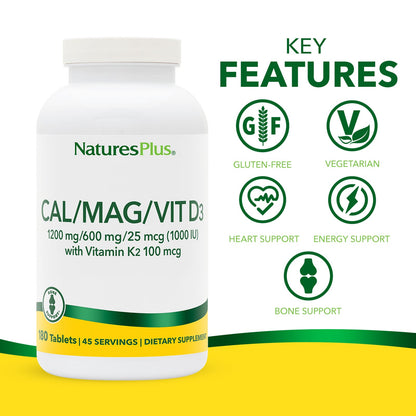 NaturesPlus Cal/Mag/Vit D3 with Vitamin K2, 180 Tablets - view 3