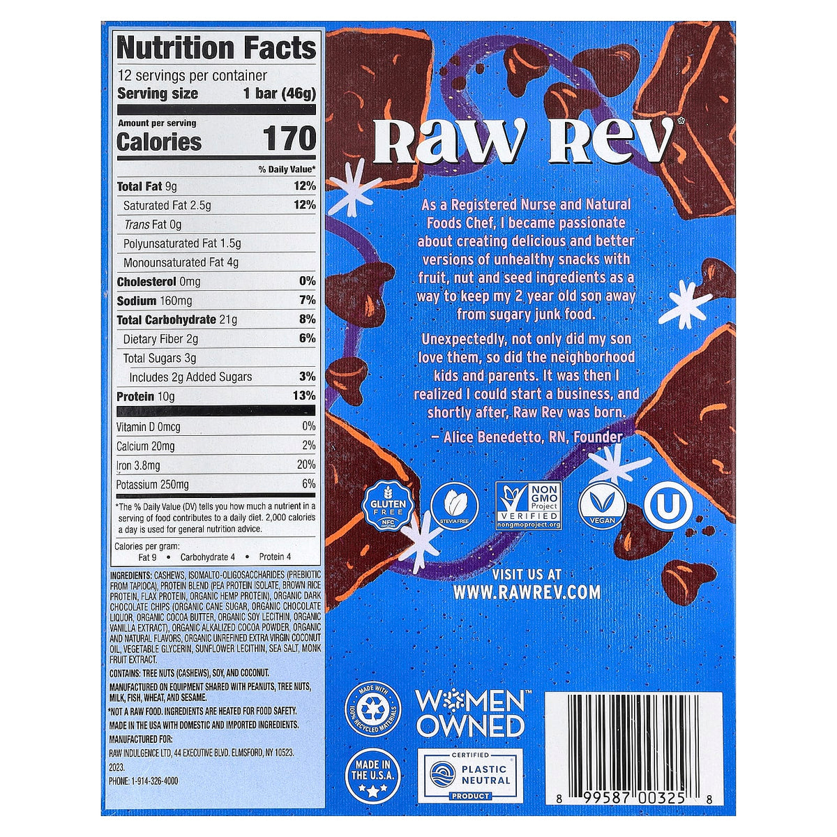 Raw Rev Plant-Based Protein Bars, Double Chocolate Brownie Batter, 12 x 46 g - view 2