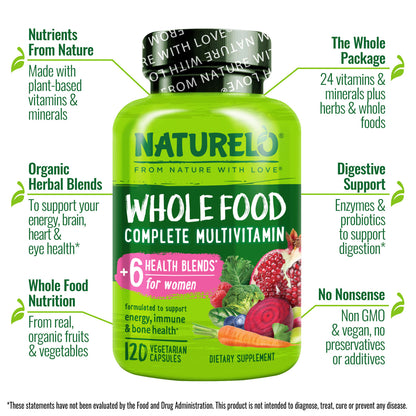 NATURELO Whole Food Complete Multivitamin for Women, 120 Vegetarian Capsules - view 4