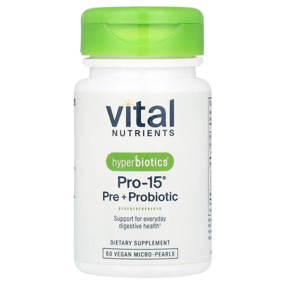 Vital Nutrients Hyperbiotics Pro-15 Pre + Probiotic, 60 Vegan Micro-Pearls