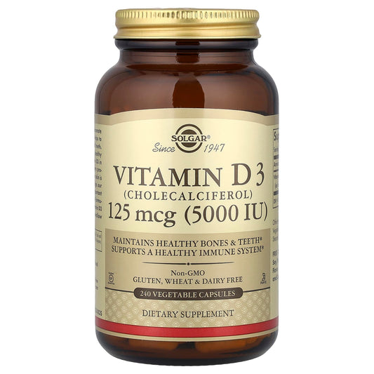 Solgar Vitamin D3 (Cholecalciferol), 125 mcg (5,000 IU), 240 Vegetable Capsules