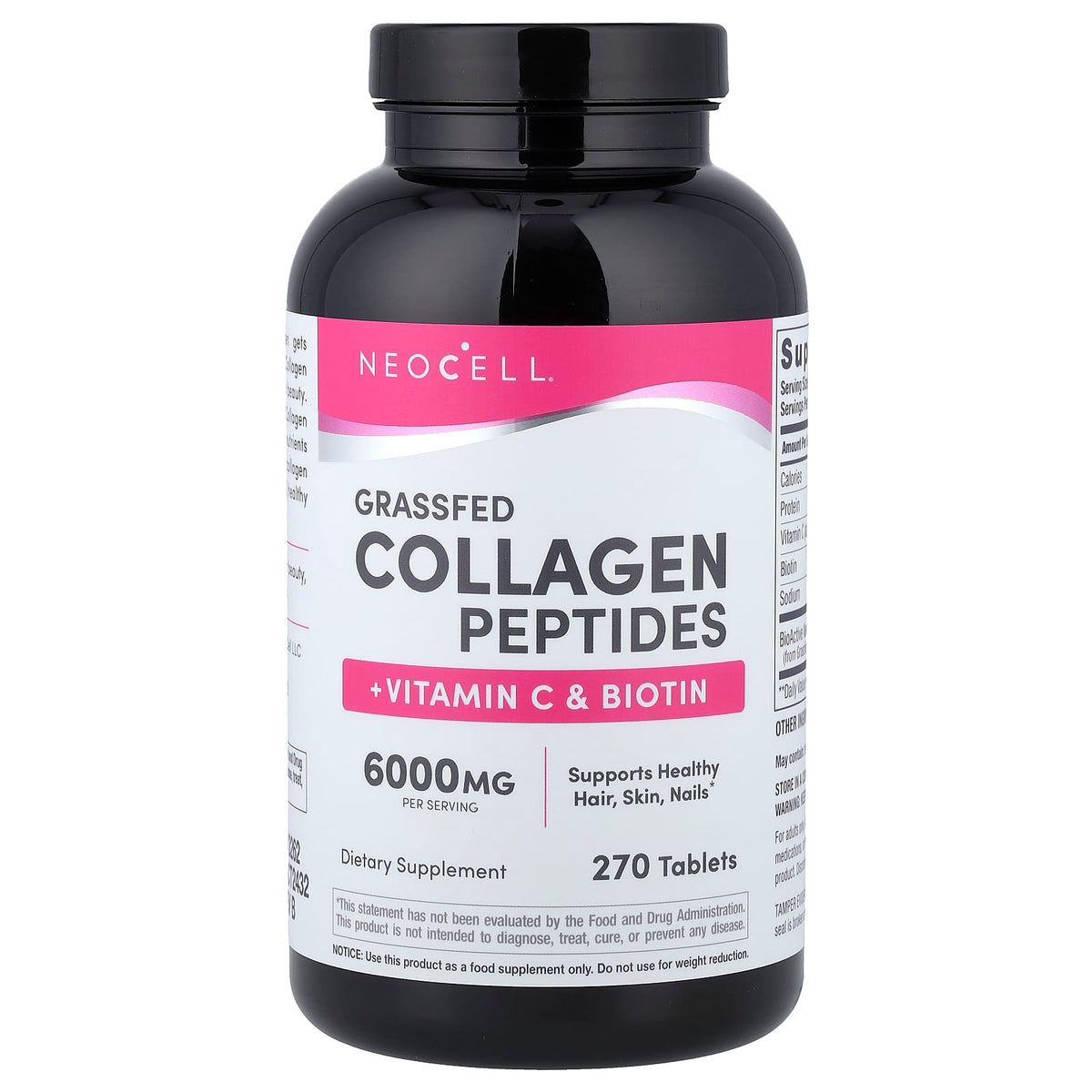 NeoCell Grassfed Collagen Peptides + Vitamin C & Biotin, 270 Tablets