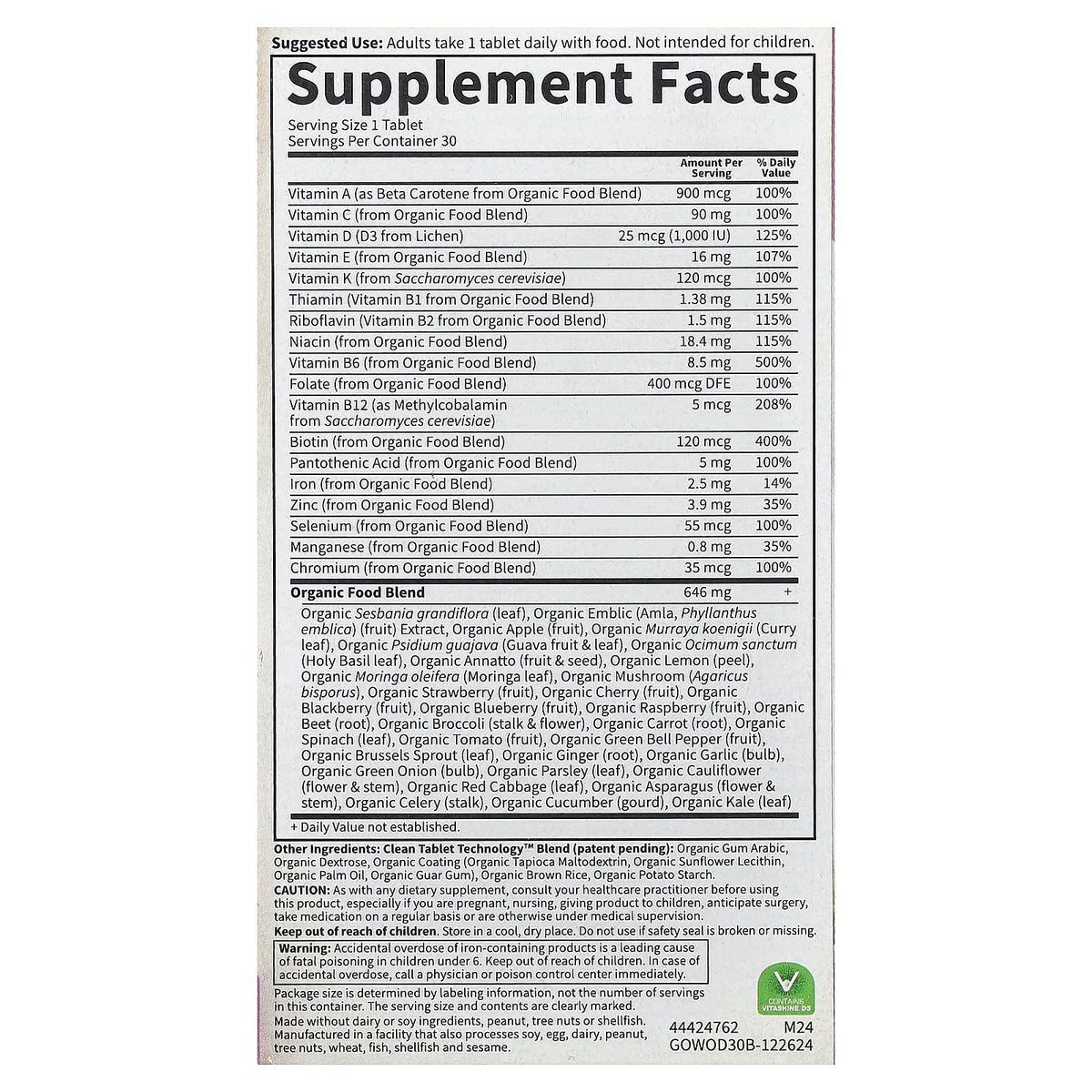 Garden of Life Organics Women's Once Daily Multivitamin, 30 Vegan Tablets - view 2