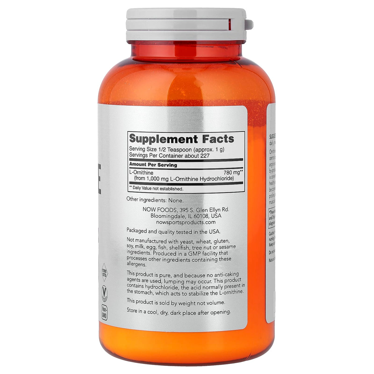 NOW Foods Sports L-Ornithine Powder, 227 g (8 oz) — alternate product view