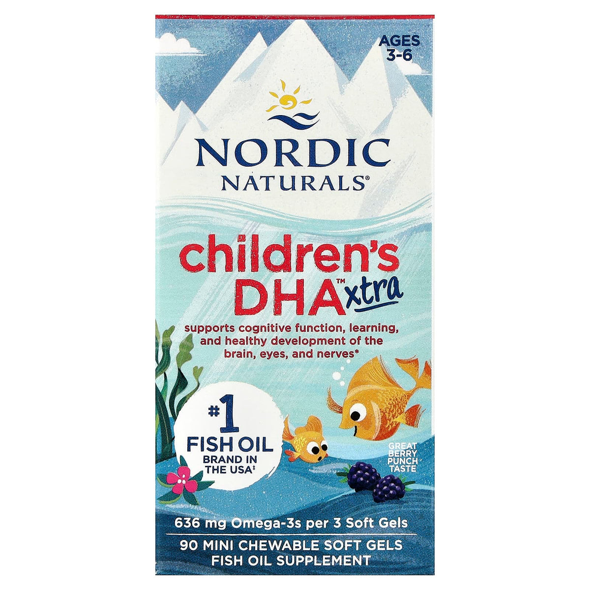 Nordic Naturals Children's DHA Xtra, Berry Punch, Ages 3-6, 90 Mini Soft Gels