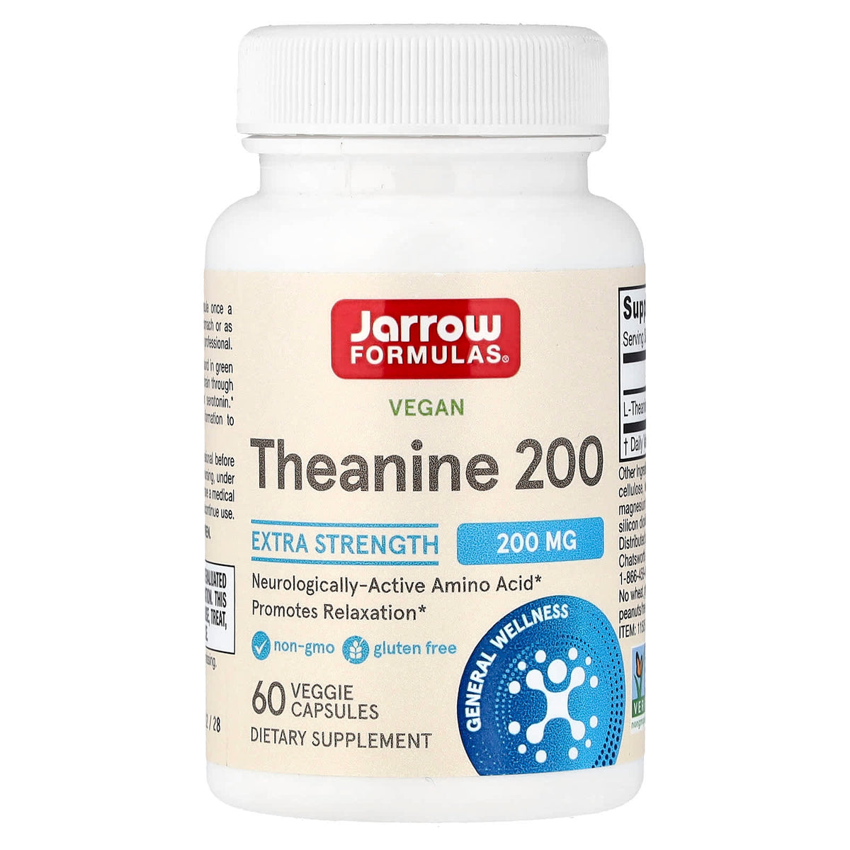 Jarrow Formulas Vegan Theanine 200, 60 Veggie Capsules
