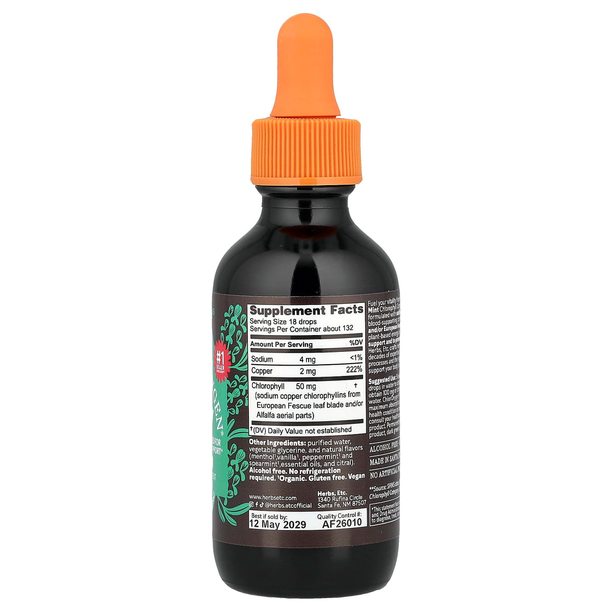 Herbs Etc. ChlorOxygen Chlorophyll, Mint, Alcohol Free, 59 ml (2 fl oz) — alternate product view