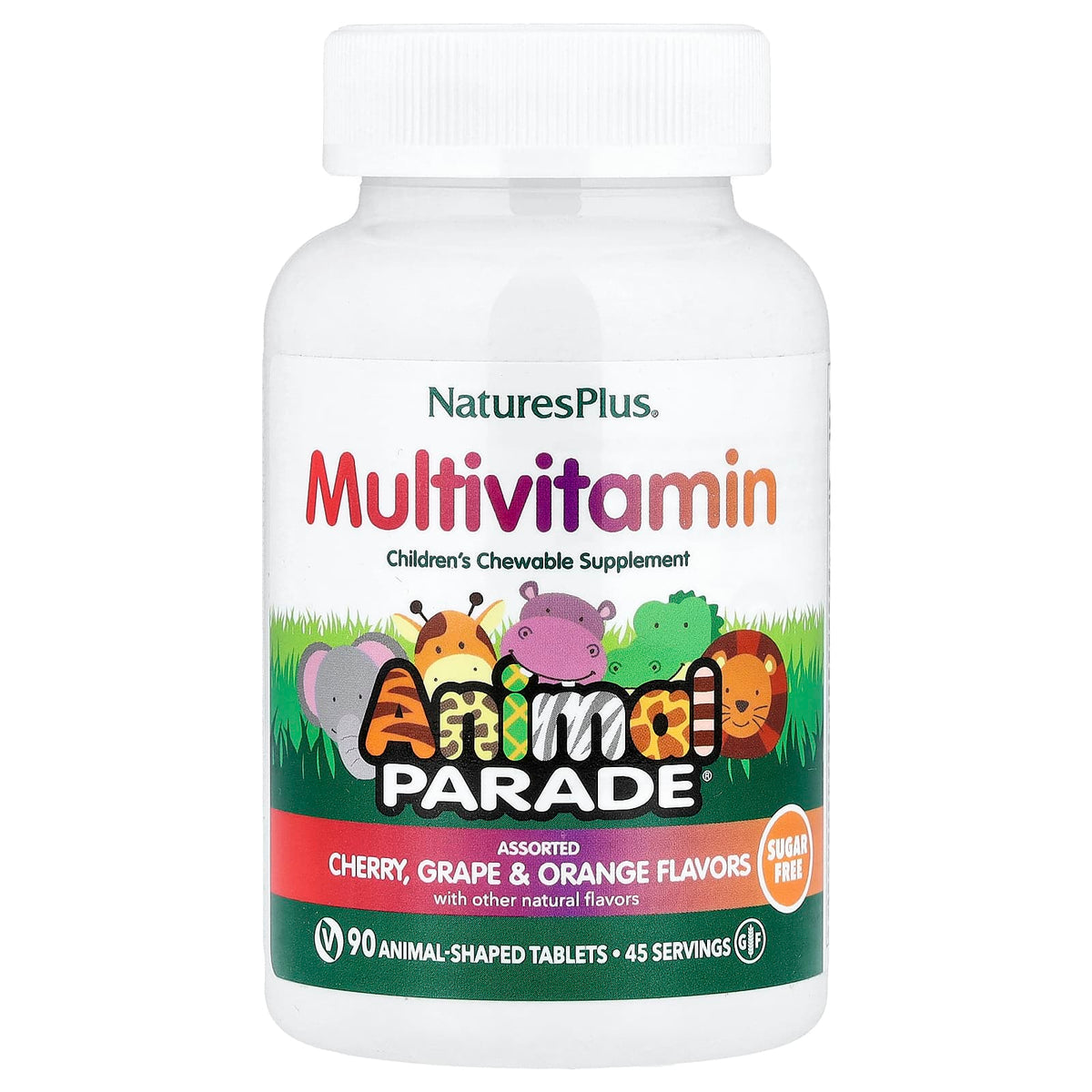 NaturesPlus Animal Parade Kids Multivitamin, Cherry, Grape & Orange, 90 Tablets