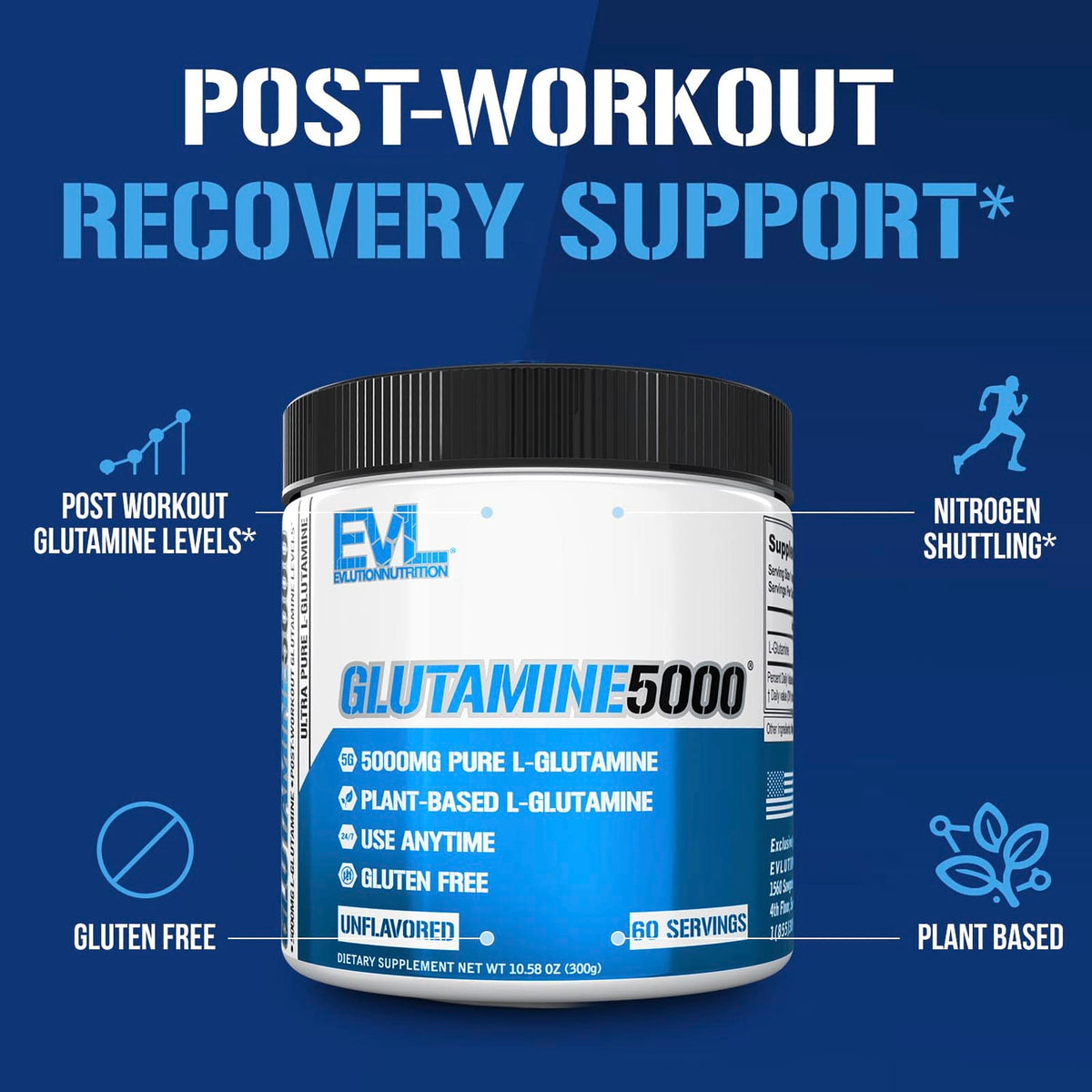 EVLution Nutrition Glutamine5000, Unflavoured, 300 g (10.58 oz) - view 5