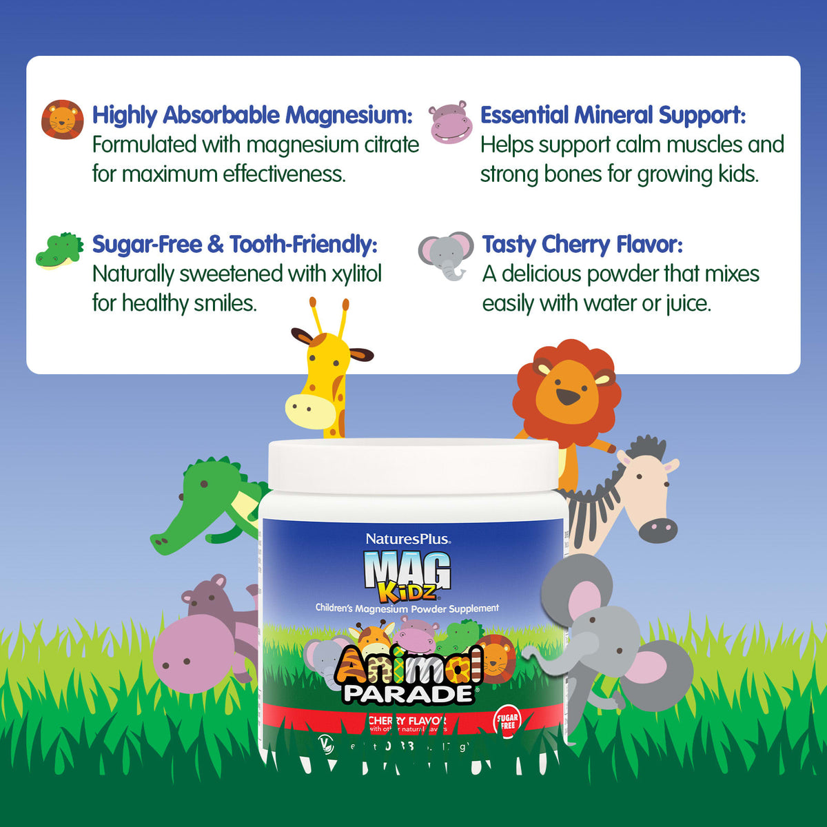 NaturesPlus Animal Parade Mag Kidz Powder, Cherry, 171 g (0.38 lb) - view 3