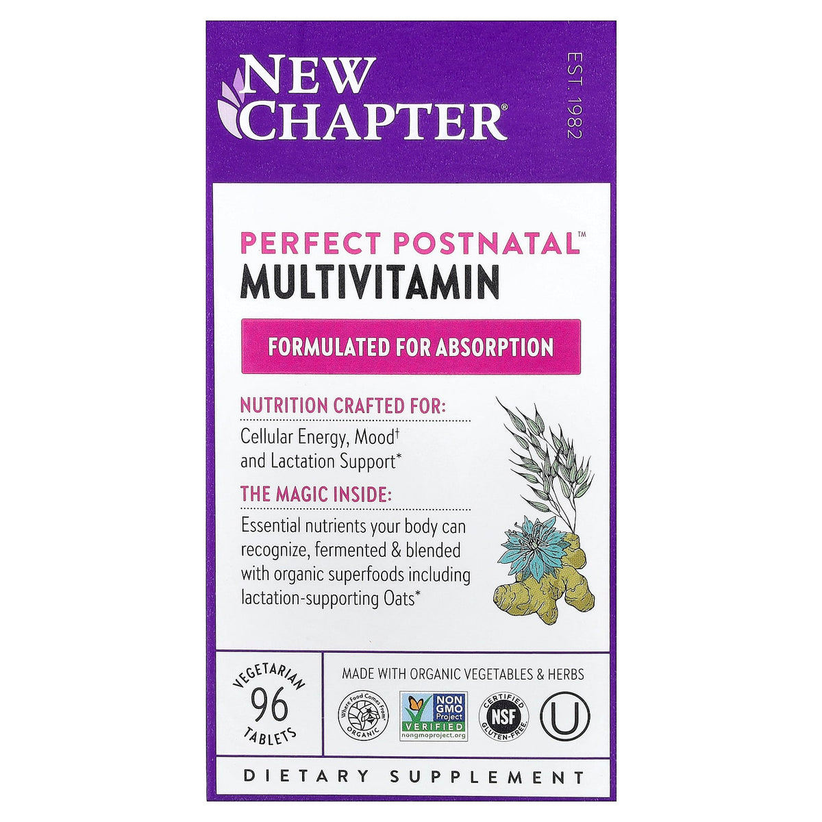 New Chapter Perfect Postnatal Multivitamin, 96 Vegetarian Tablets