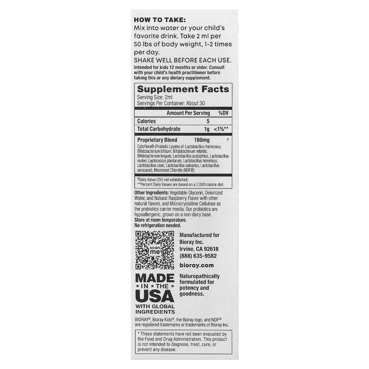 Bioray Kids NDF Tummy 11-Strain Probiotic Blend, Raspberry, 60 ml (2 fl oz) - view 2