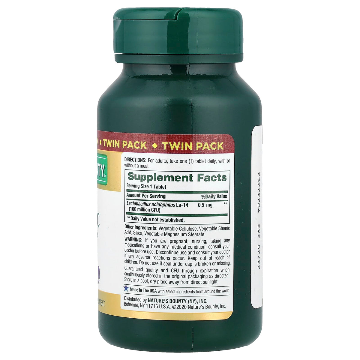 Nature's Bounty Acidophilus Probiotic, Twin Pack, 100 Tablets Each - view 2