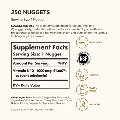 Solgar Vitamin B12 Sublingual 1,000 mcg, 250 Nuggets - view 3