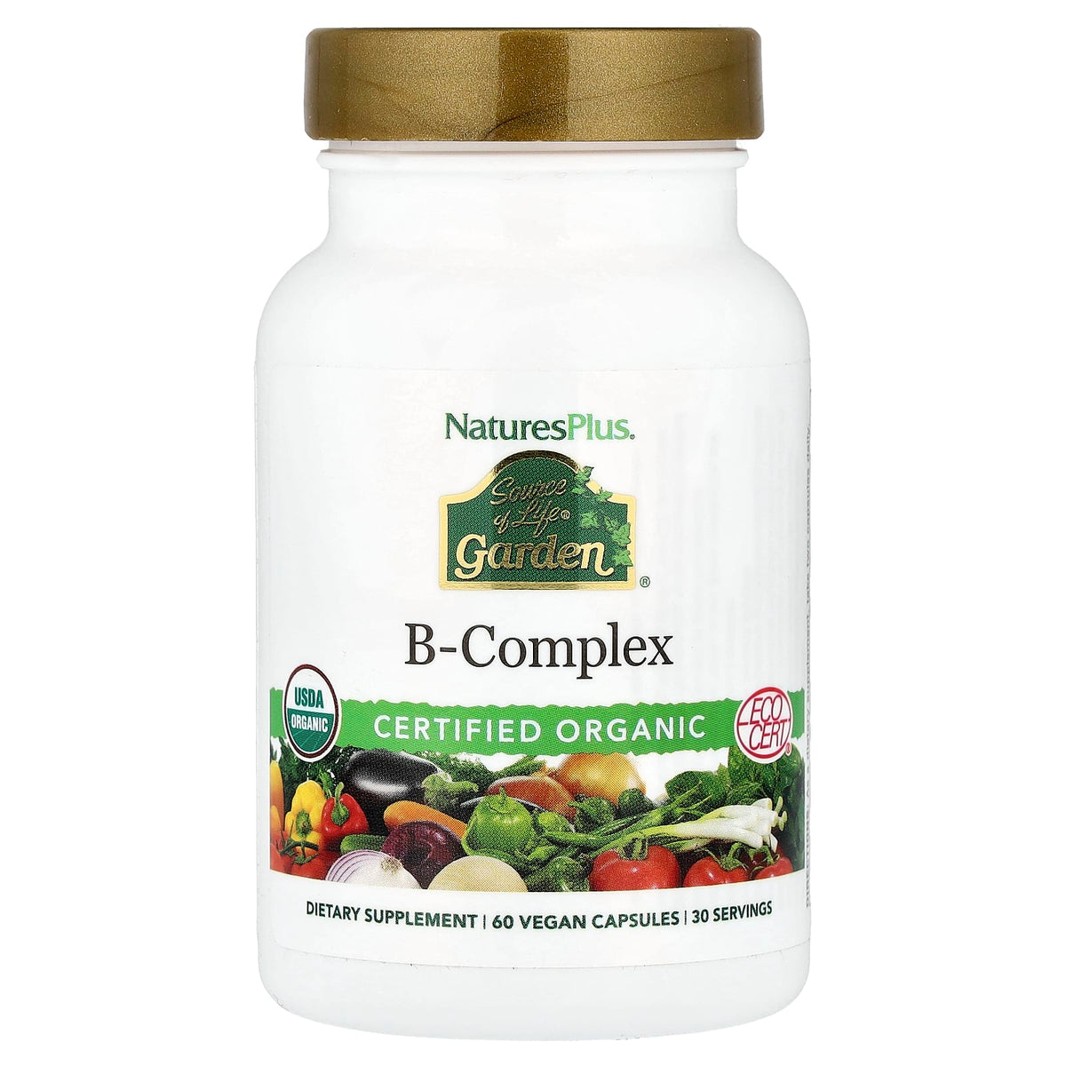 NaturesPlus Source of Life Garden Organic B-Complex, 60 Vegan Capsules — product view