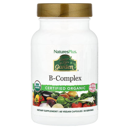 NaturesPlus Source of Life Garden Organic B-Complex, 60 Vegan Capsules