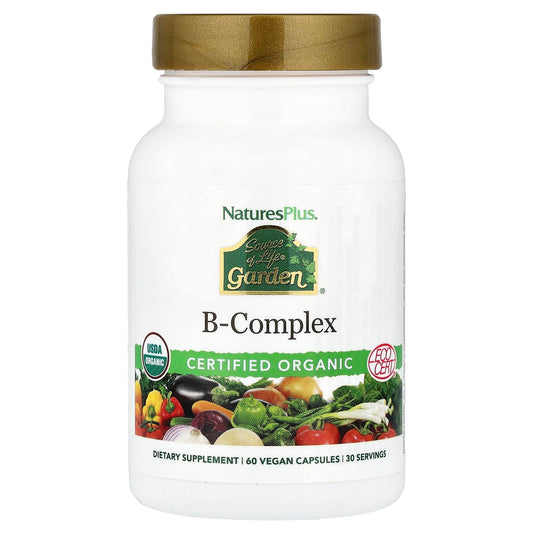 NaturesPlus Source of Life Garden Organic B-Complex, 60 Vegan Capsules