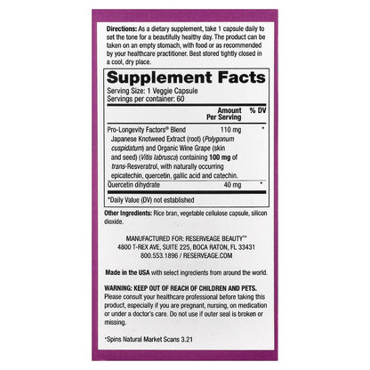 Reserveage Beauty Resveratrol 100 mg, 60 Vegetarian Capsules - view 2