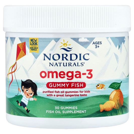 Nordic Naturals Omega-3 Gummy Fish, Ages 3+, Tangerine, 30 Gummies (124 mg each)