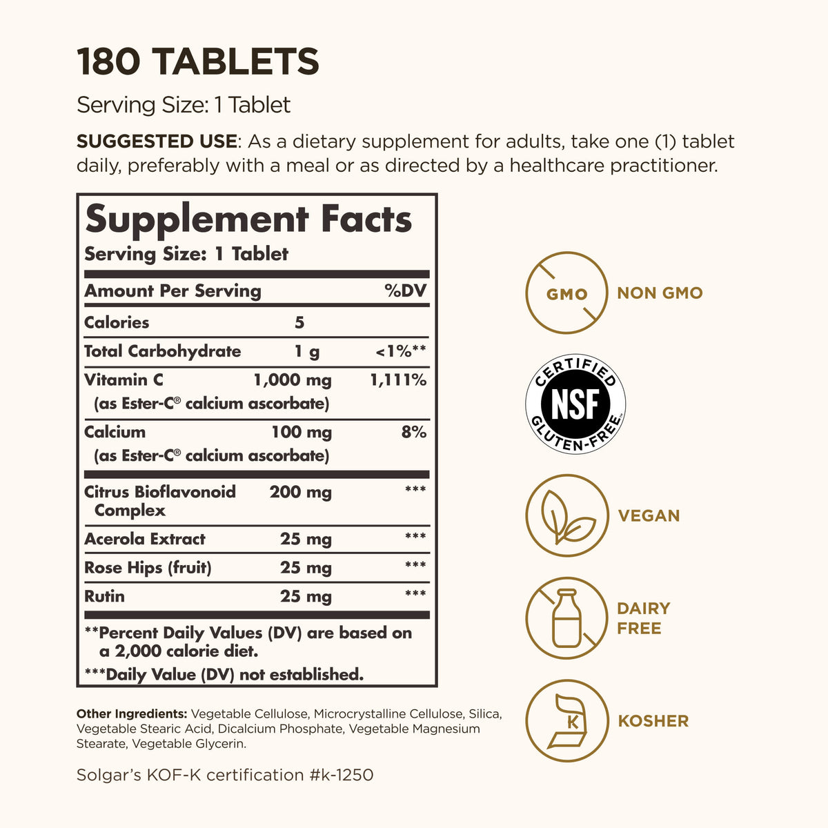 Solgar Ester-C Plus Vitamin C 1,000 mg, 180 Tablets - view 3