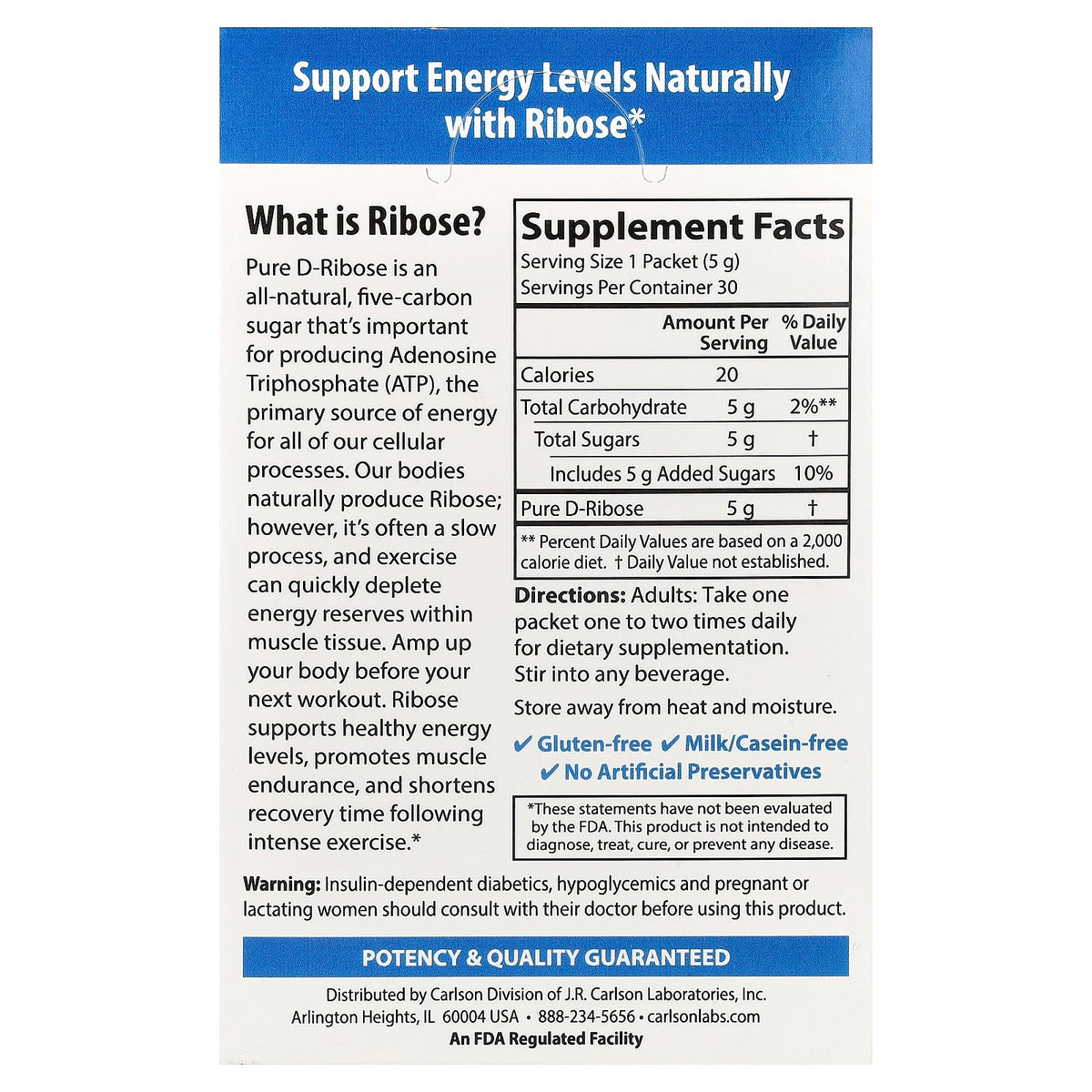 Carlson Ribose 5 g 30 Single-Serving Packets - view 2
