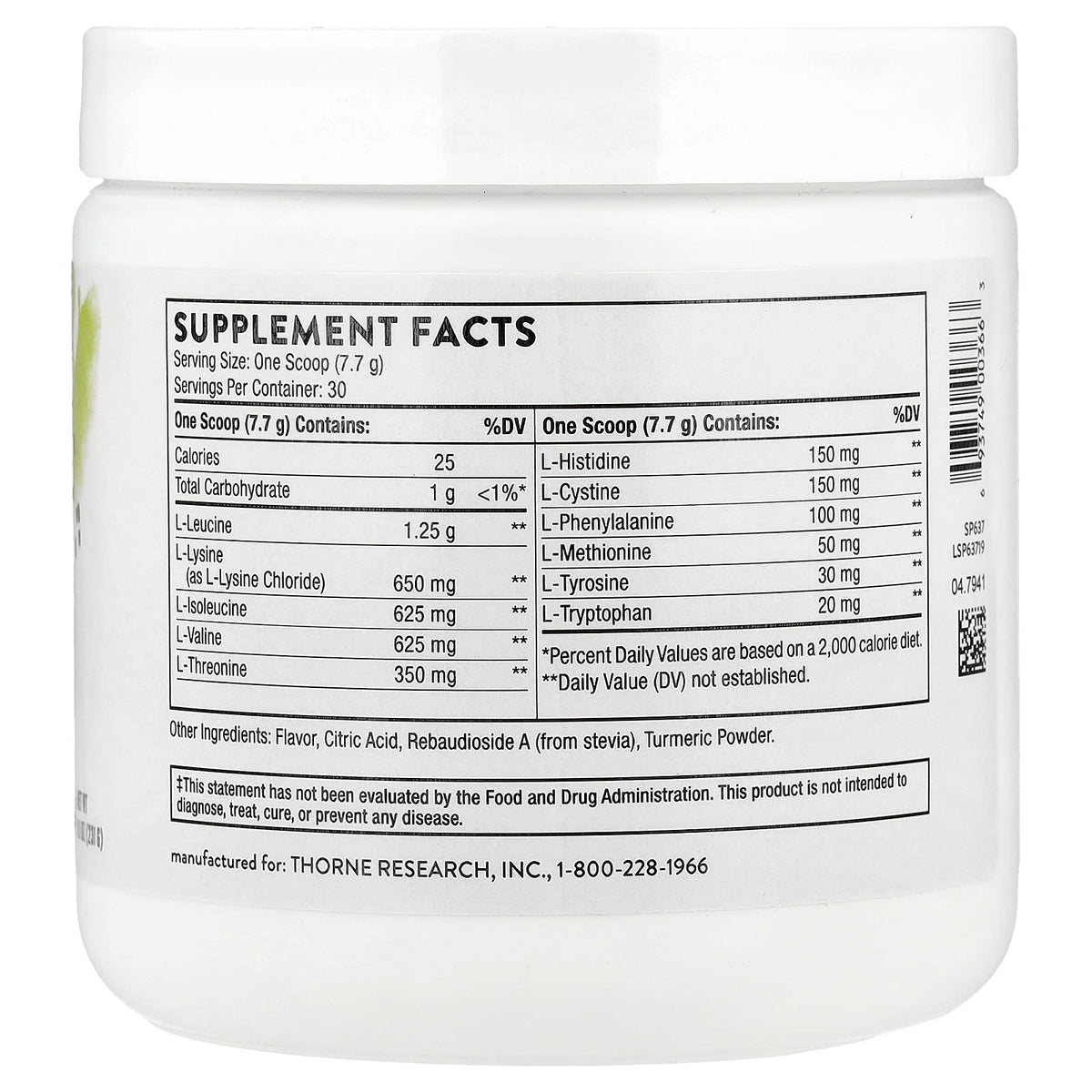 Thorne Amino Complex, Lemon, 231 g (8.1 oz) — alternate product view