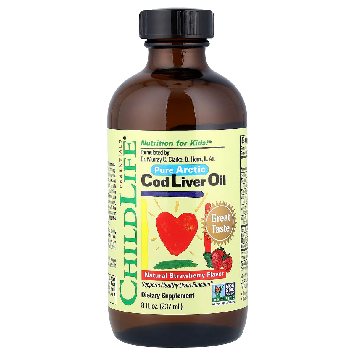 ChildLife Essentials Arctic Cod Liver Oil, Natural Strawberry, 237 ml (8 fl oz) — product view