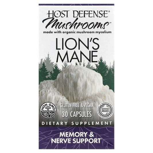 Host Defense Mushrooms Lion's Mane, 30 Capsules (0.5 g per Capsule)