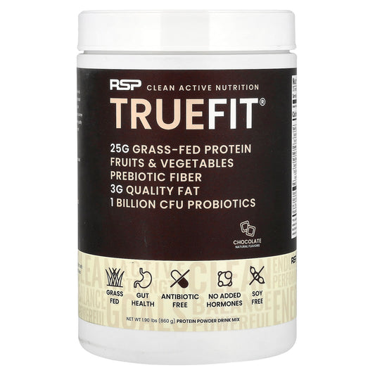 RSP Nutrition TrueFit Grass-Fed Protein Drink Mix, Chocolate, 860 g (1.9 lb)