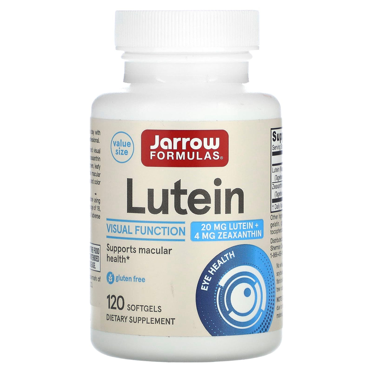 Jarrow Formulas Lutein 20 mg + Zeaxanthin 4 mg, 120 Softgels — product view