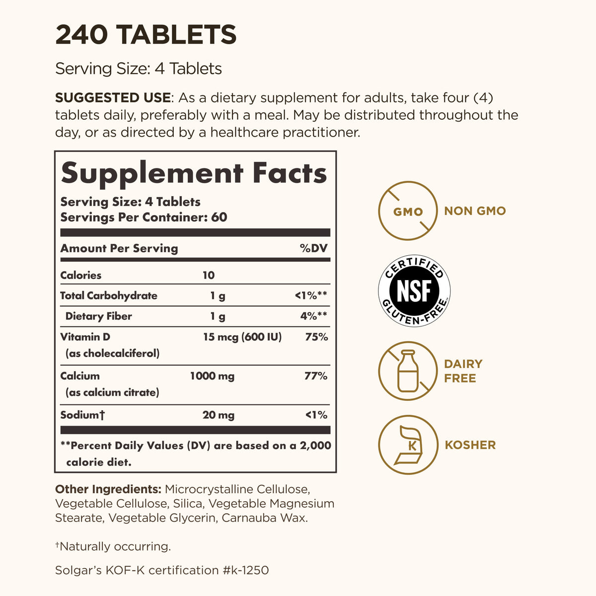 Solgar Calcium Citrate with Vitamin D3, 240 Tablets - view 4