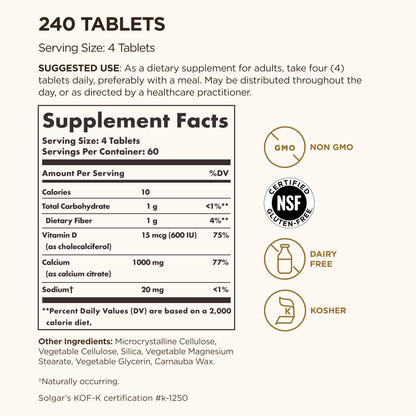 Solgar Calcium Citrate with Vitamin D3, 240 Tablets - view 4