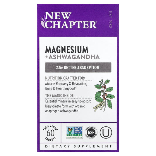New Chapter Magnesium + Ashwagandha, 60 Vegan Tablets