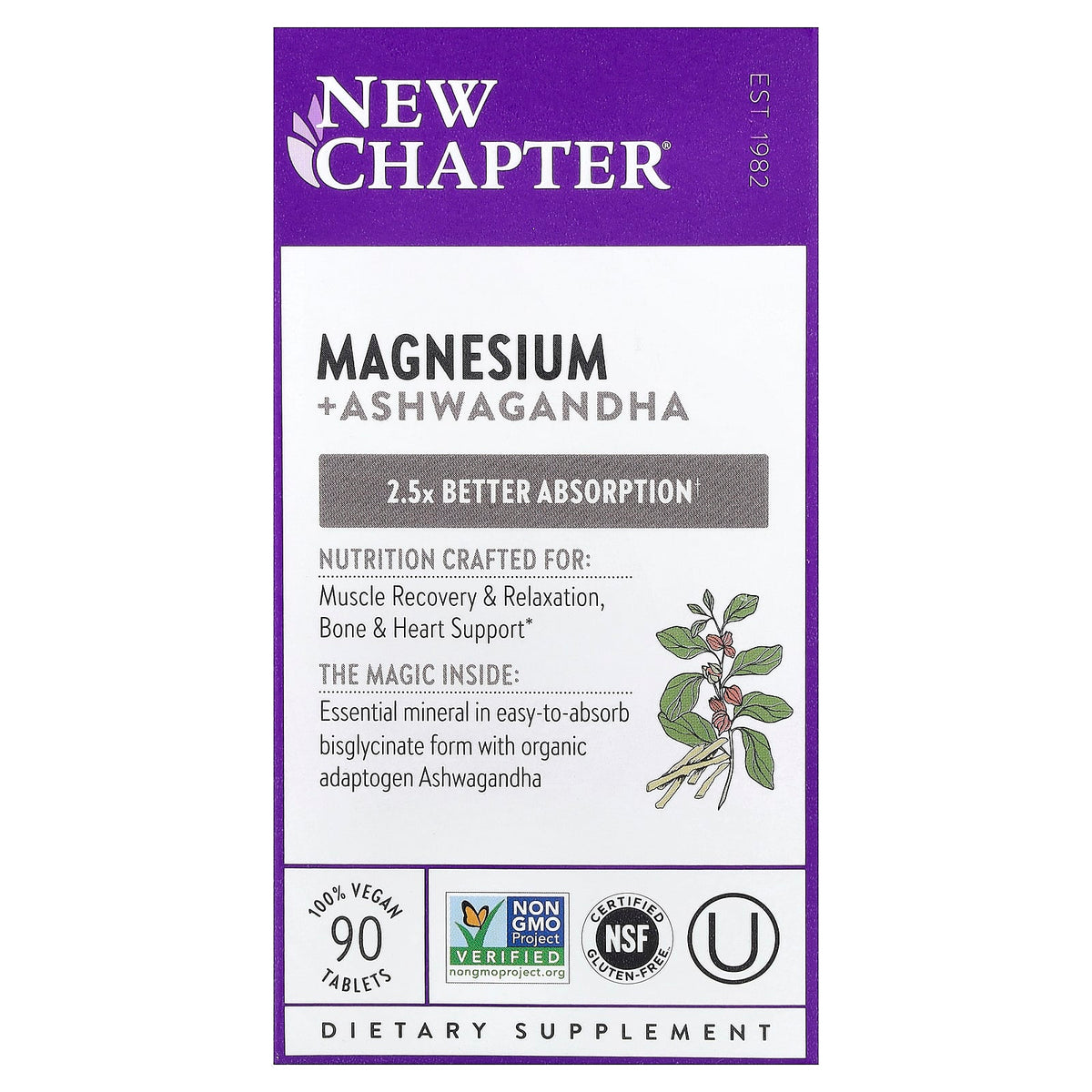 New Chapter Magnesium + Ashwagandha, 90 Vegan Tablets
