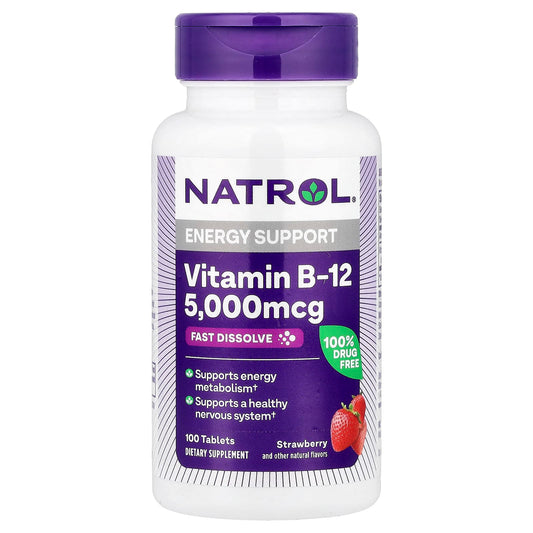 Natrol Vitamin B-12 Fast Dissolve, Strawberry, 5,000 mcg, 100 Tablets