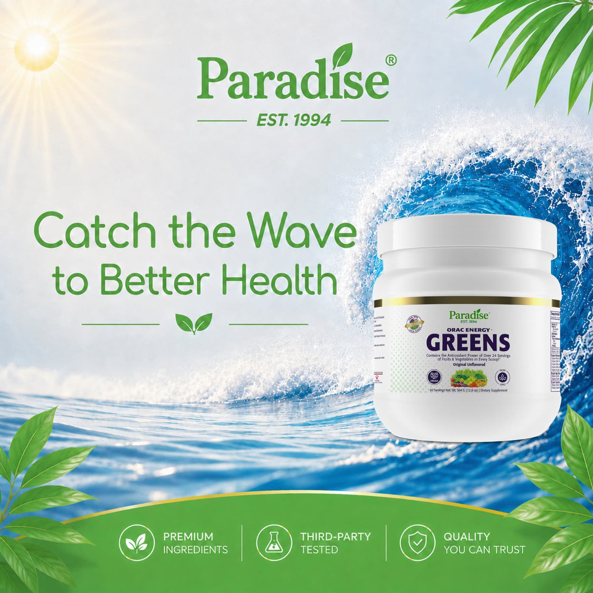 Paradise Herbs ORAC Energy Greens Original Unflavored, 12.8 oz (364 g) - view 3