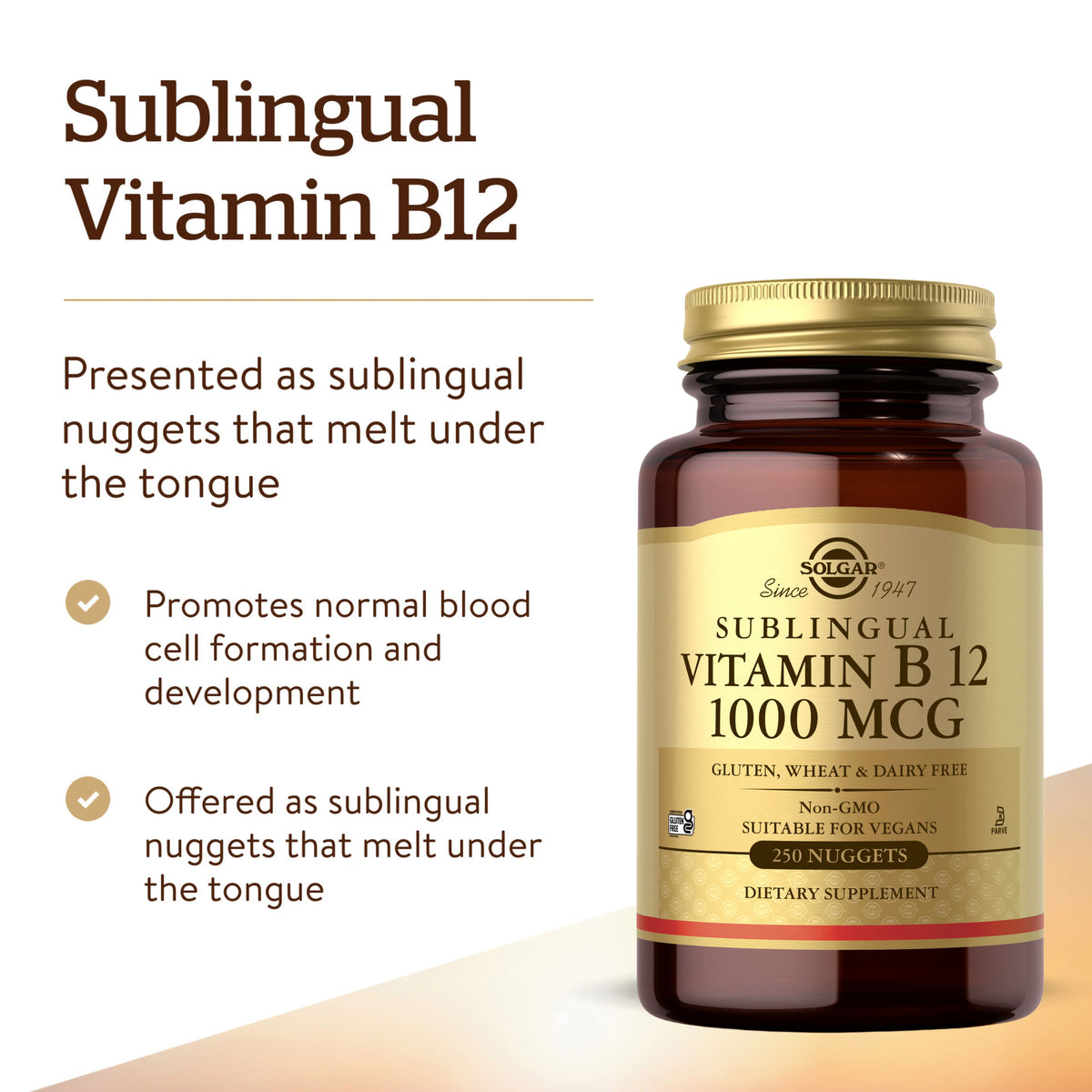 Solgar Vitamin B12 Sublingual 1,000 mcg, 250 Nuggets - view 5