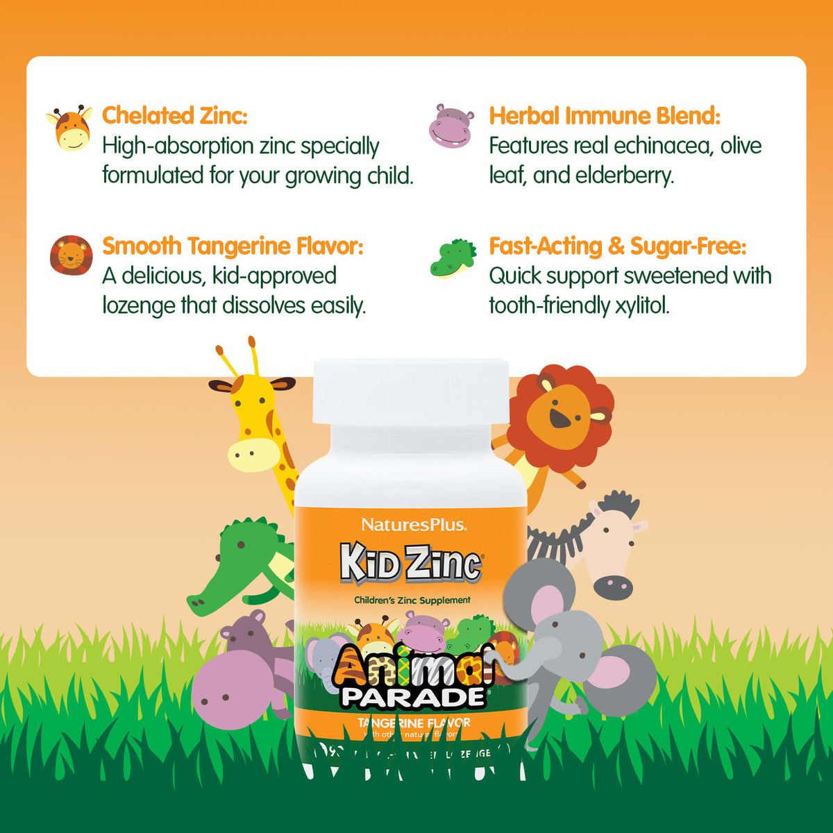 NaturesPlus Animal Parade Kid Zinc Tangerine 90 Animal-Shaped Lozenges - view 3