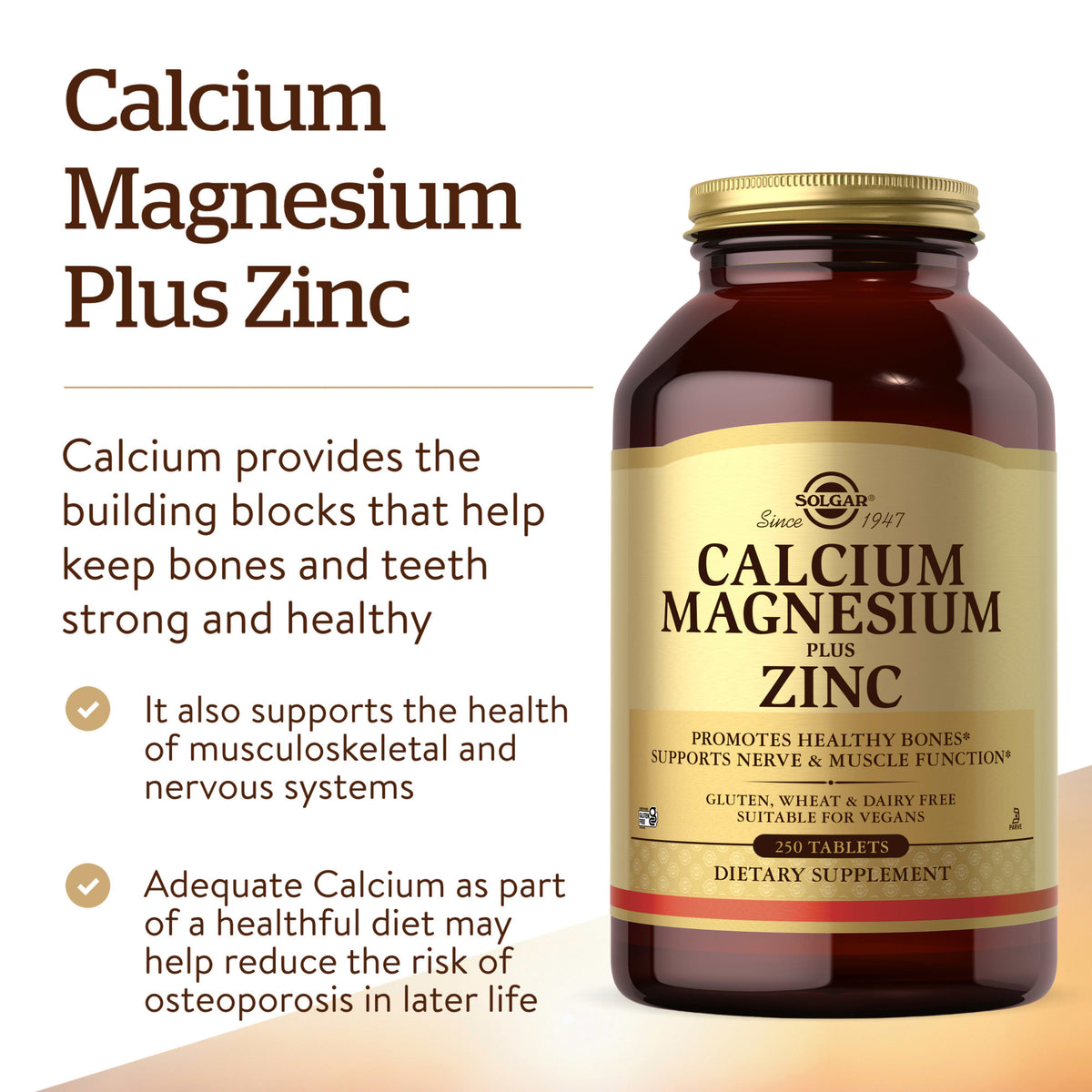 Solgar Calcium Magnesium Plus Zinc, 250 Tablets - view 5